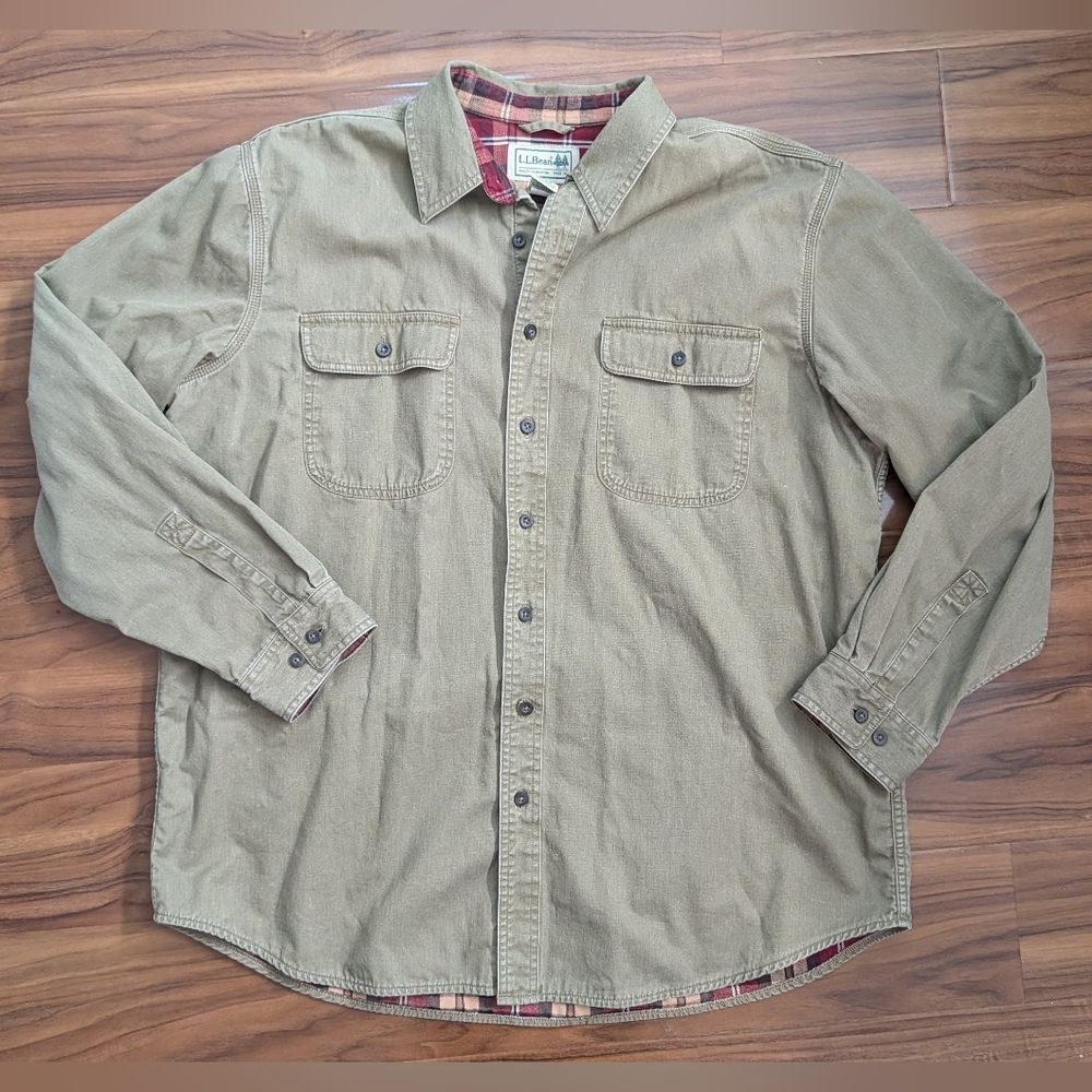 VTG L.L. Bean Flannel Plaid Lined Shirt Jacket XL Olive  Hunting Outdoor 80s